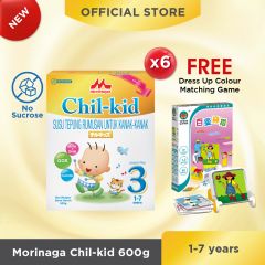 Morinaga Chil-kid (no sucrose) 6 boxes x 600g (Free 1 Dress Up Colour Matching Game)