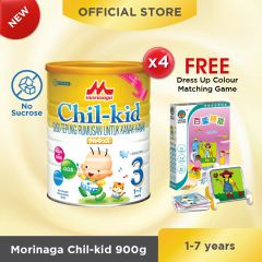 Morinaga Chil-kid No Sucrose 4 tins x 900g (Free 1 Dress Up Colour Matching Game) 