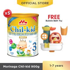 Morinaga Chil-kid 5 tins x 900g (free 1 Bubble Bath Toy)