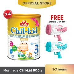 Morinaga Chil-kid 4 tins x 900g (free 1 Bubble Gun Toy)
