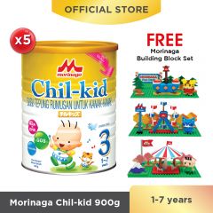 Morinaga Chil-kid 5 tins x 900g (free 1 Morinaga Building Block Set)