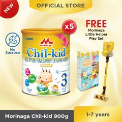 Morinaga Chil-kid (No Sucrose) 5 tins x 900g (free 1 Little Helper Play Set) 