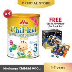 Morinaga Chil-kid 4 tins x 900g (free 1 Space Adventure Car Track Toy)