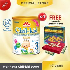 Morinaga Chil-kid (no sucrose) 4 tins x 900g (Free 1 Upwords Scrabble Game)